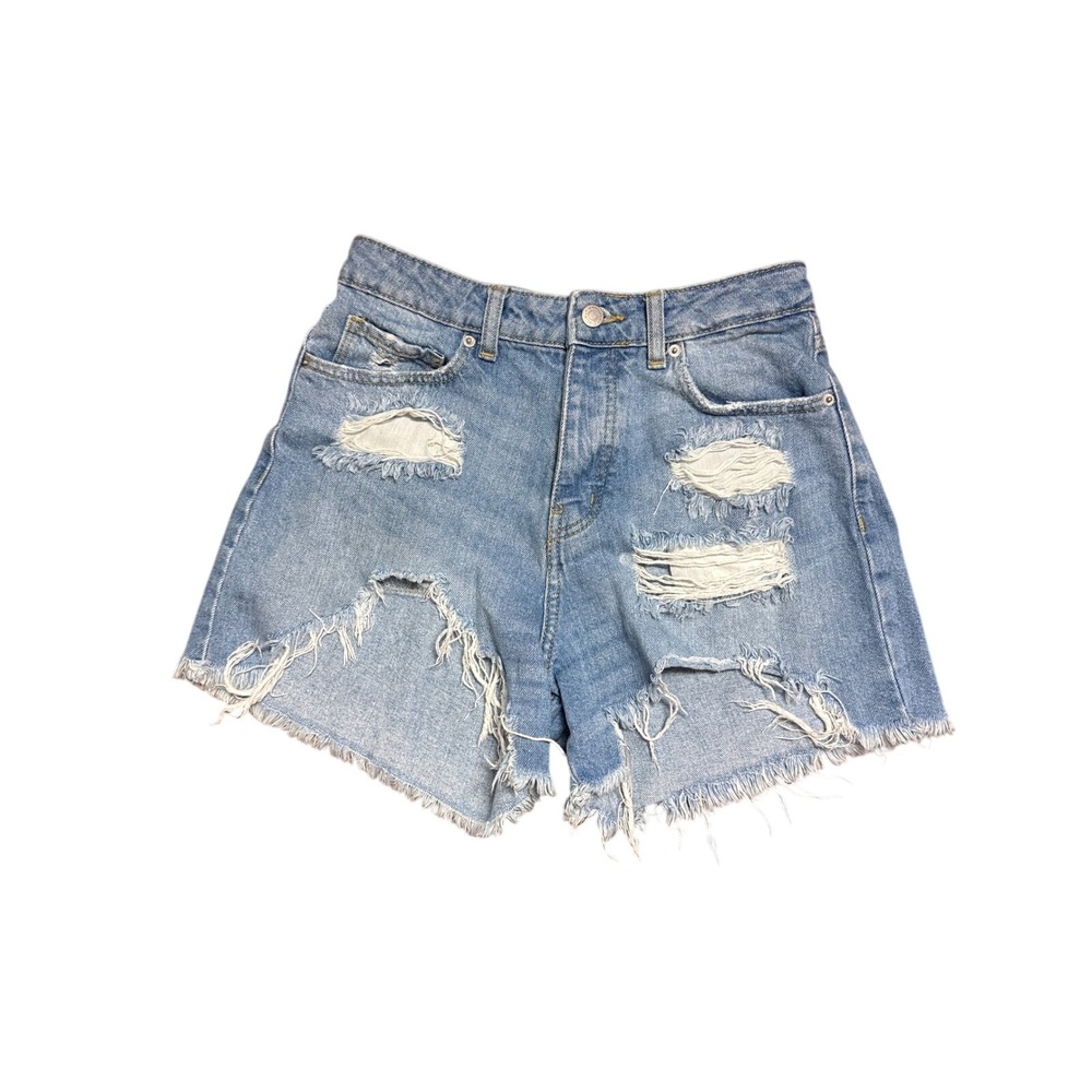 Forever 21 Premium Denim Shorts Womens 27 Blue Excellent Distressed High Rise